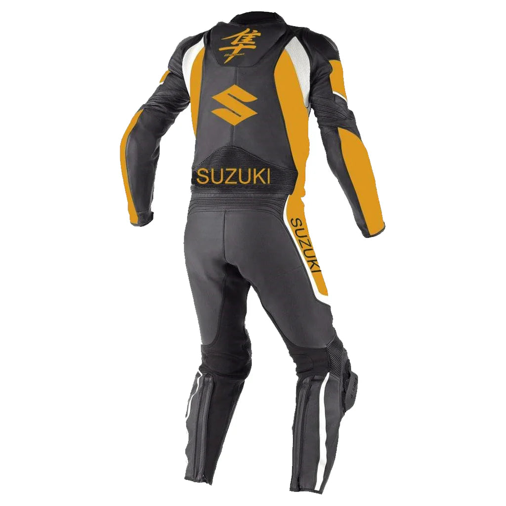 Men's SUZUKI HAYABUSA 2021 MOTOGP 1 PIECE MOTORBIKE RACING LEATHER SUIT - Yellow