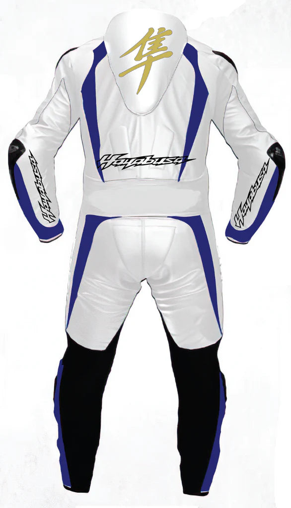 Men's SUZUKI HAYABUSA MEN MOTORBIKE MOTORCYCLE LEATHER RACING SUIT WHITE / BLUE COLOR