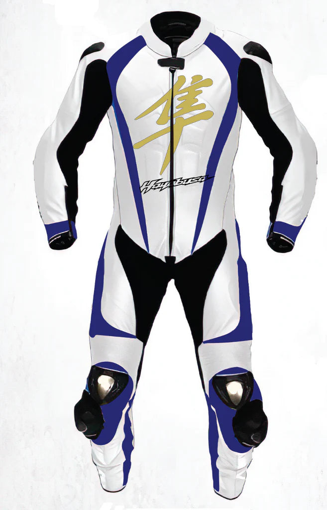Men's SUZUKI HAYABUSA MEN MOTORBIKE MOTORCYCLE LEATHER RACING SUIT WHITE / BLUE COLOR