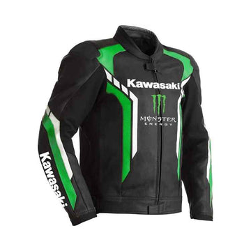 Men's Black Kawasaki Motorbike Leather Racing Jacket