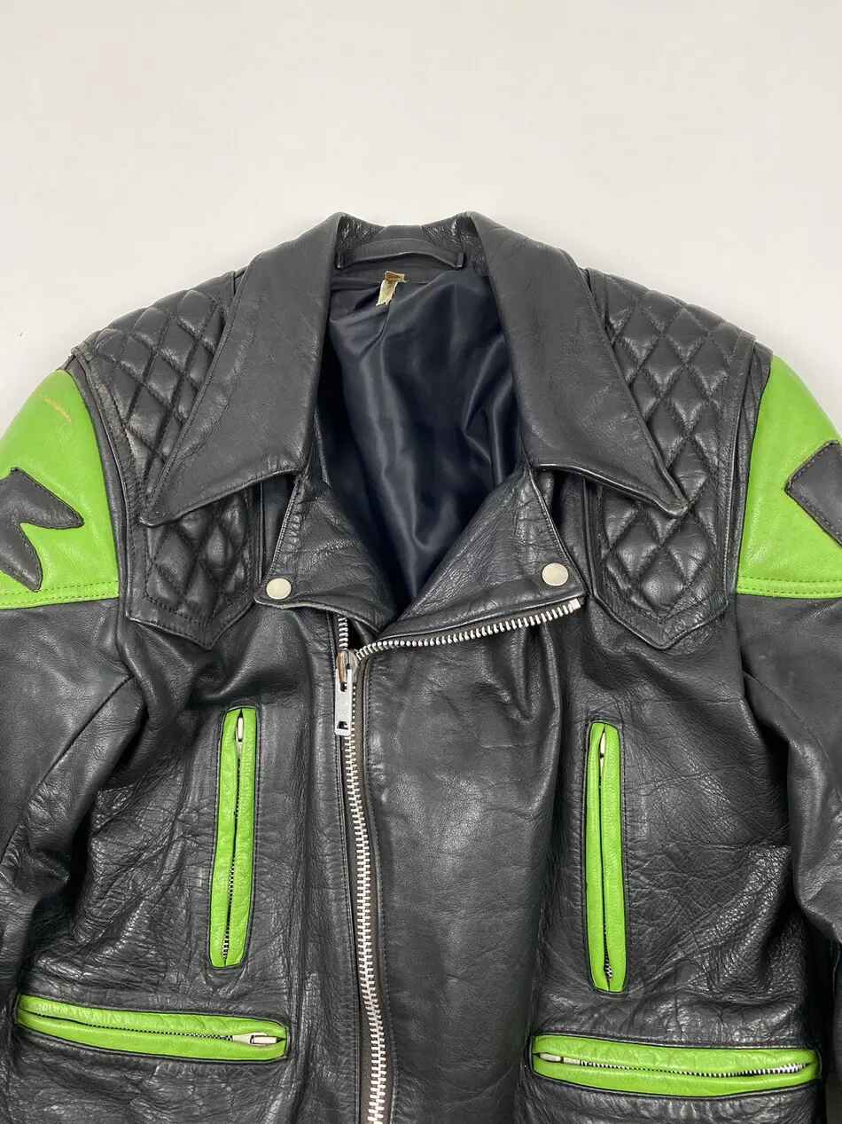 Women's Black Kawasaki Motorbike Leather Biker Jacket